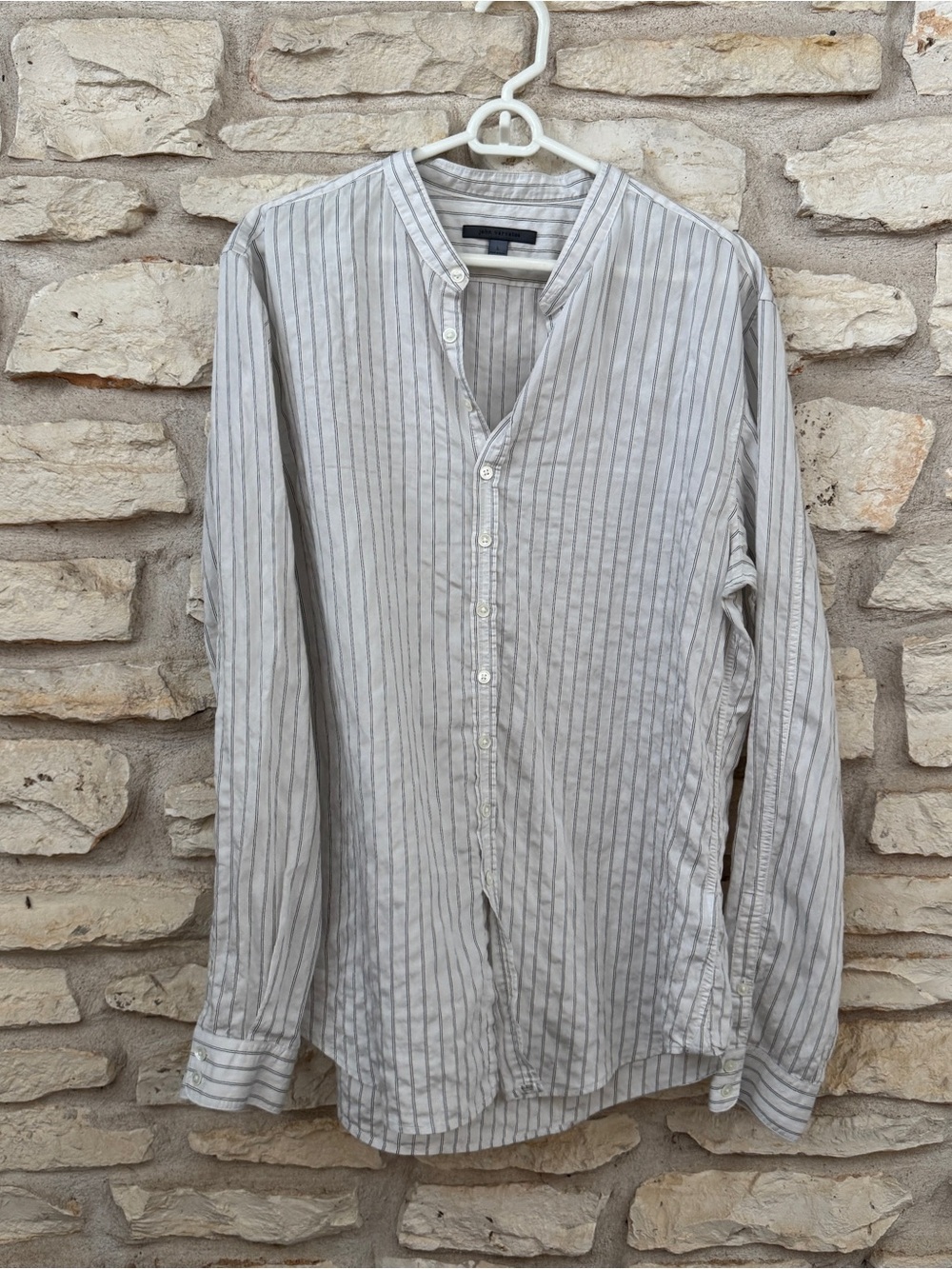 John Varvatos White Shirt with Gray Pinstripes